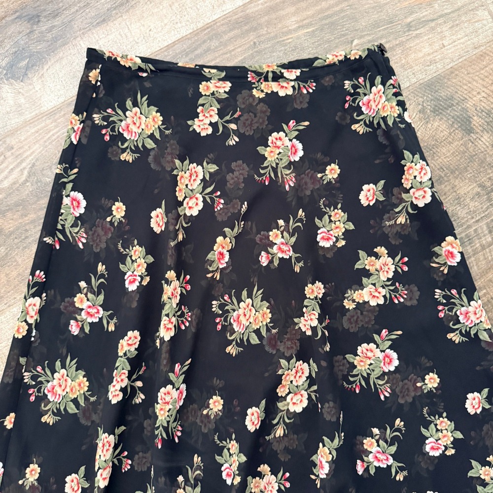 Express Compagnie Internationale Vintage 90s Womens Floral Midi Skirt, Black, M - Picture 3 of 9